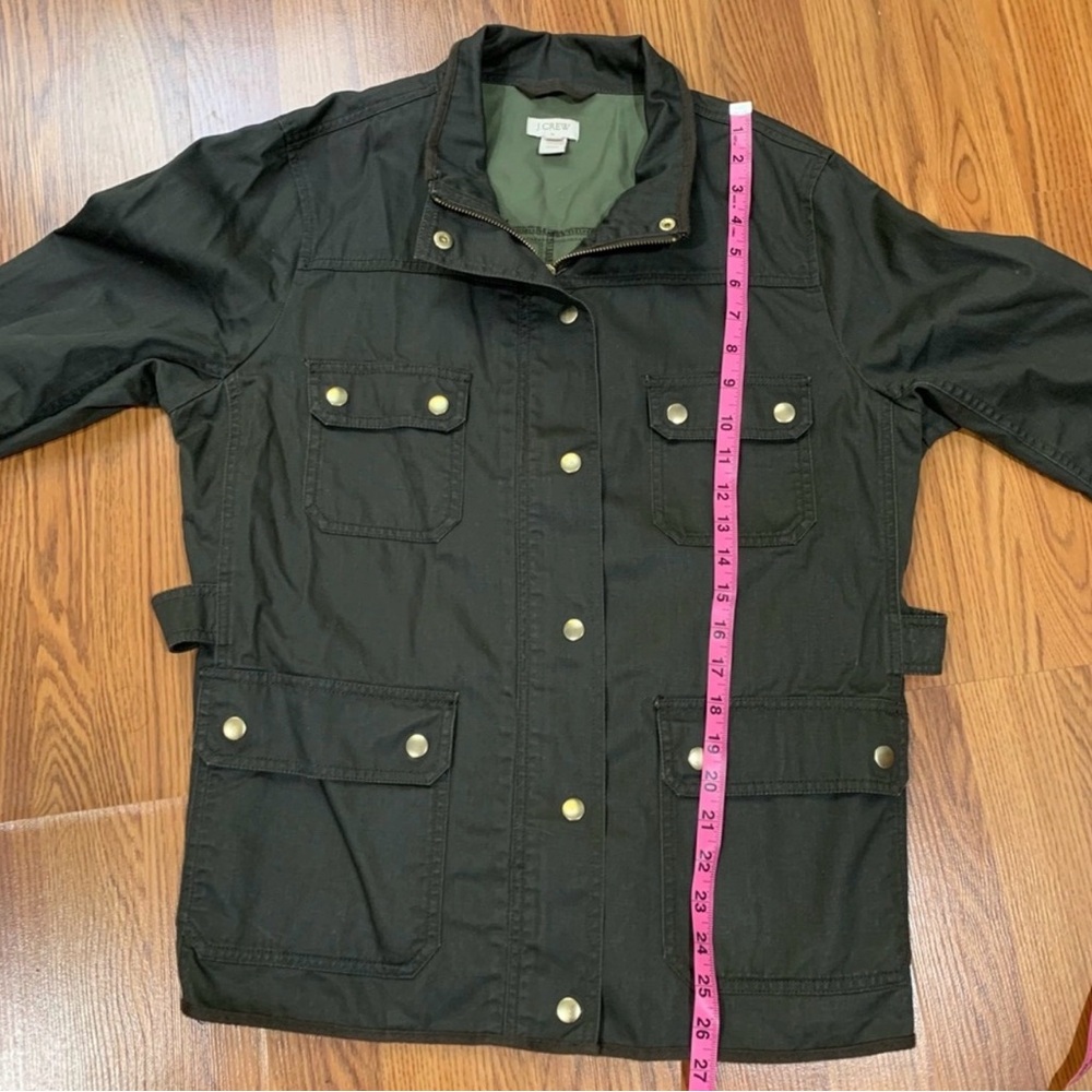 J. Crew Factory Twill Field Jacket Women XL Dark Green Zip Up Snap Button Pocket - Picture 5 of 6
